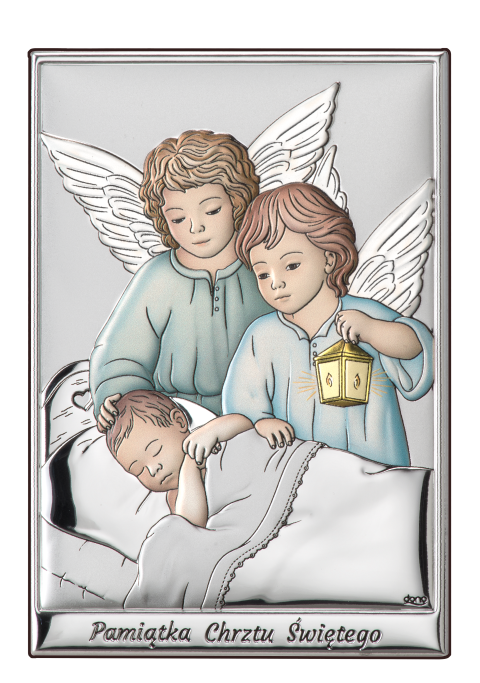 Obrazek Aniolki Z Latarenka Nad Dzieciatkiem Z Napisem Kolorowy Ds09 2c 10x14 Chrzest Swiety Obrazki