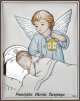 Obrazek aniołek z latarenką nad dzieciątkiem KOLOROWY DS32/1C, 7x10 @
