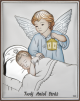 Obrazek aniołek z latarenką nad dzieciątkiem KOLOROWY DS33/4C, 19x23 @